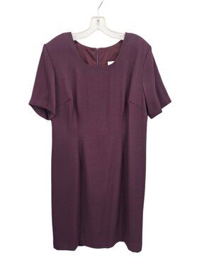 Vintage Shift Dress Size 16 Shoulder Pads Burgundy Career Office Short Sleeve